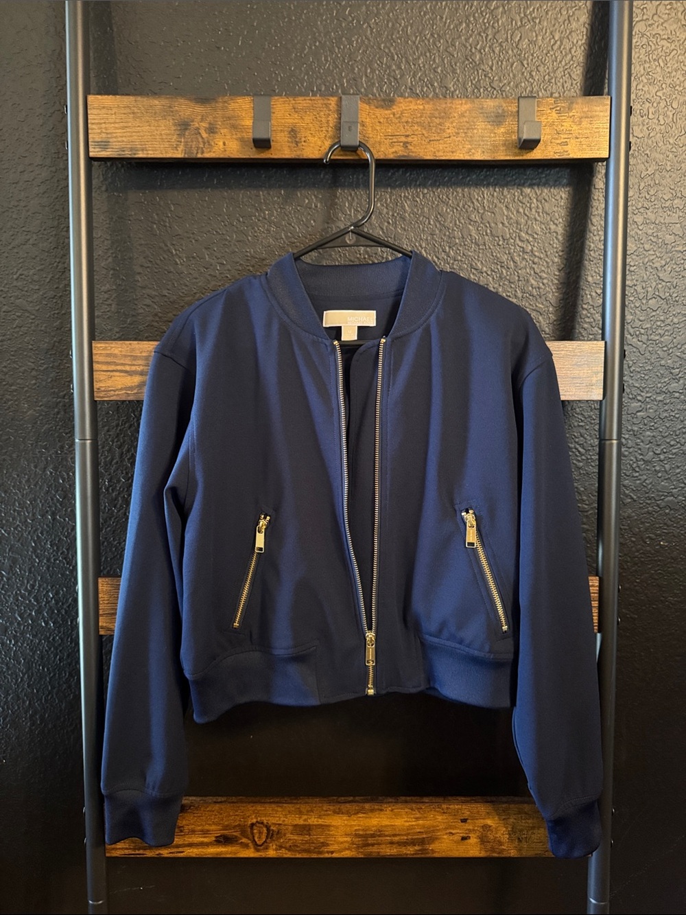 Michael Kors Navy Bomber Jacket with Gold Hardware. (used)